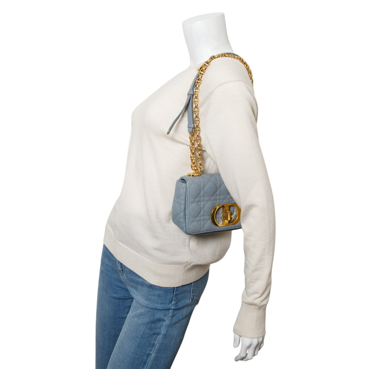 Christian Dior 2021 Grey Supple Cannage Calfskin Leather Small Dior Caro Bag Rovelle Bags