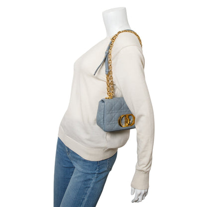 Christian Dior 2021 Grey Supple Cannage Calfskin Leather Small Dior Caro Bag Rovelle Bags