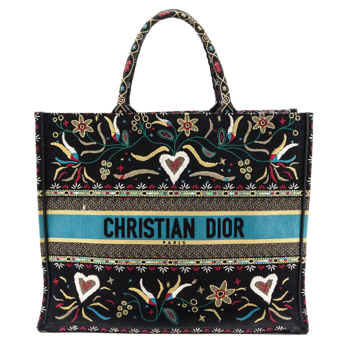 Dior Black Multicolor Embroidered Large Book Tote Rovelle Bags