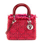 Dior Red Patent Pink Tweed Embellished Medium Lady Dior Bag Rovelle Bags
