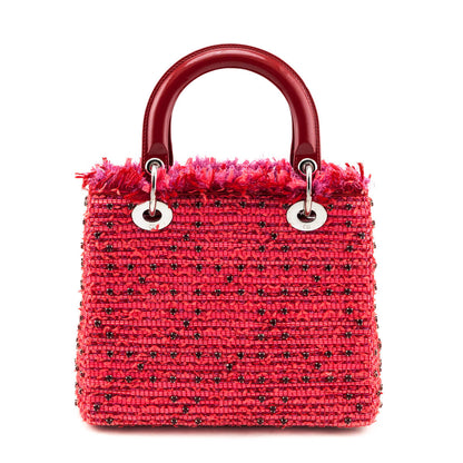 Dior Red Patent Pink Tweed Embellished Medium Lady Dior Bag Rovelle Bags