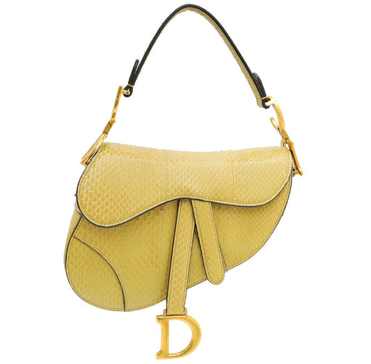 Christian Dior Dark Mustard Python Saddle Mini Bag Rovelle Bags