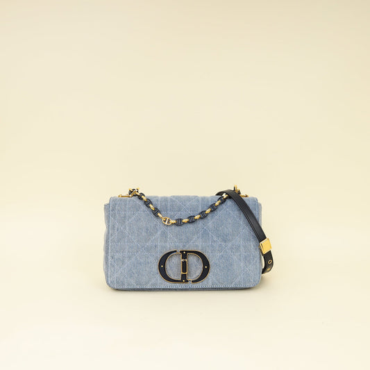 Christian Dior Blue Denim Macrocannage Medium Caro Bag Rovelle Bags
