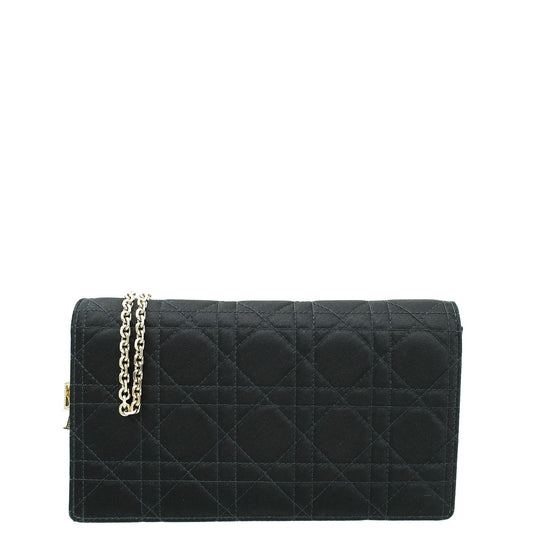 Christian Dior Black Satin Lady Dior Convertible Chain Clutch Rovelle Bags