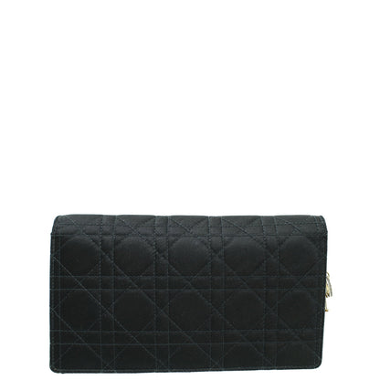 Christian Dior Black Satin Lady Dior Convertible Chain Clutch Rovelle Bags