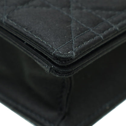 Christian Dior Black Satin Lady Dior Convertible Chain Clutch Rovelle Bags