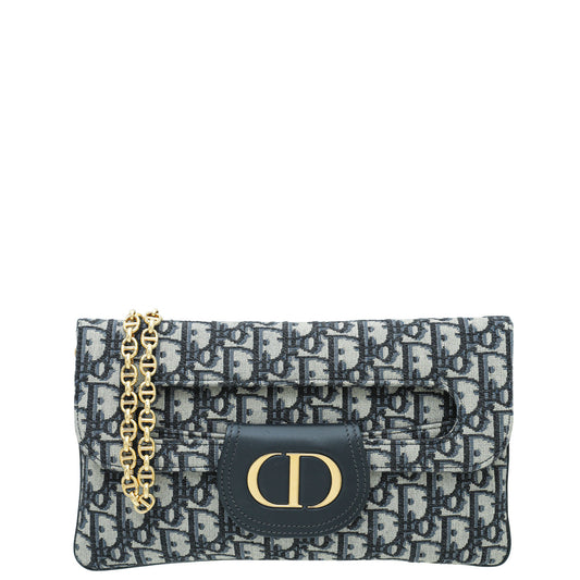 Christian Dior Blue Oblique Diordouble Chain Clutch Bag Rovelle Bags