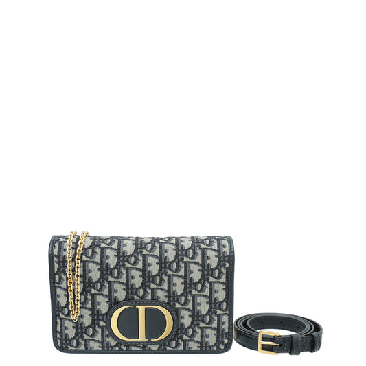 Christian Dior Navy Blue 30 Montaigne Oblique 2 Way Chain Pouch Rovelle Bags
