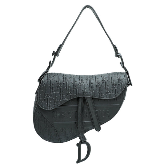 Christian Dior Black Oblique Embossed Saddle Medium Bag Rovelle Bags