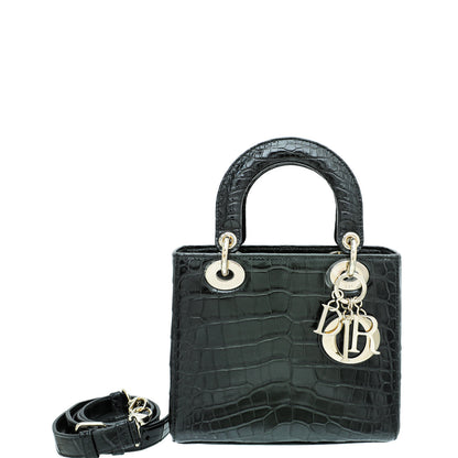 Christian Dior Black Forest Green Lady Dior Alligator Medium Bag Rovelle Bags