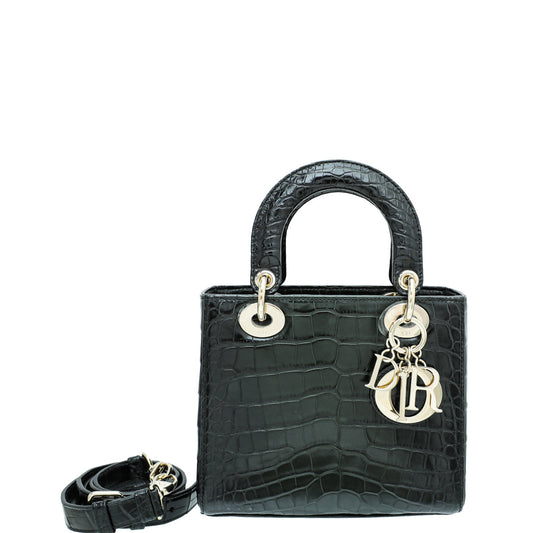 Christian Dior Black Forest Green Lady Dior Alligator Medium Bag Rovelle Bags