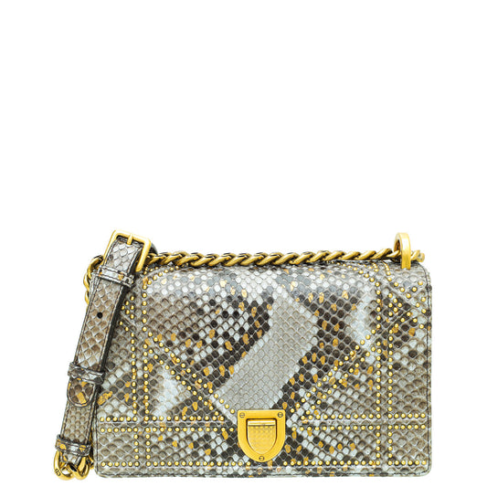 Christian Dior Grey Python Diorama Studs Small Bag Rovelle Bags