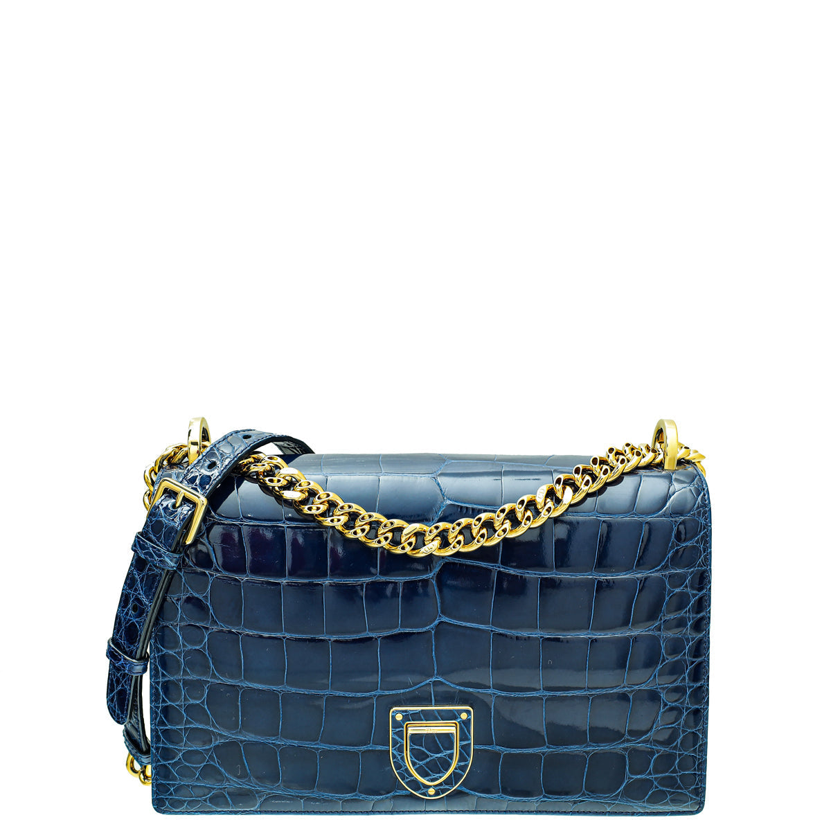 Christian Dior Saphire Blue Shiny Alligator Diorama Flap Medium Bag Rovelle Bags