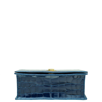 Christian Dior Saphire Blue Shiny Alligator Diorama Flap Medium Bag Rovelle Bags