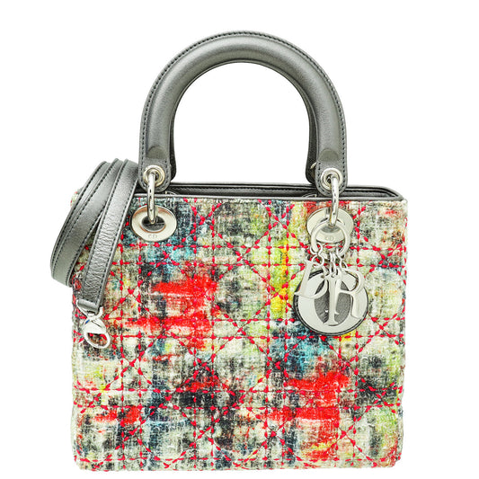 Christian Dior Multicolor Tweed Wool Lady Dior Medium Bag Rovelle Bags