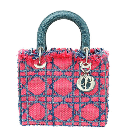 Christian Dior Bicolor Tweed Fringe Crocodile Handle Lady Dior Medium Bag Rovelle Bags
