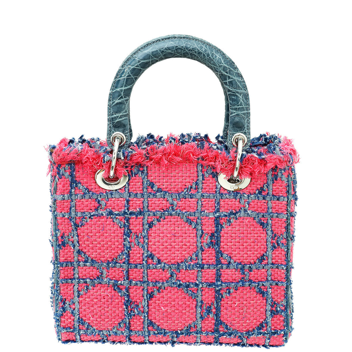 Christian Dior Bicolor Tweed Fringe Crocodile Handle Lady Dior Medium Bag Rovelle Bags