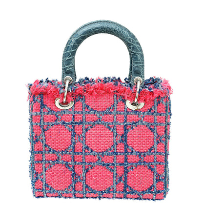 Christian Dior Bicolor Tweed Fringe Crocodile Handle Lady Dior Medium Bag Rovelle Bags