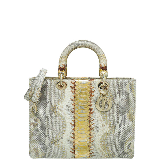 Christian Dior Bicolor Python Lady Dior Large Bag Rovelle Bags