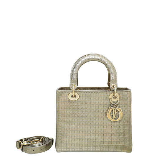 Christian Dior Champagne Lady Dior Micro Cannage Medium Bag Rovelle Bags