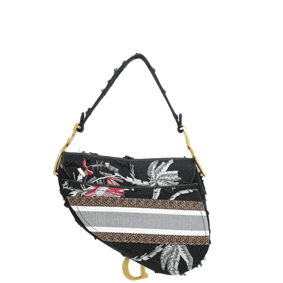 Christian Dior Black Multicolor Embroidered Camouflage Flowers Saddle Medium Bag Rovelle Bags