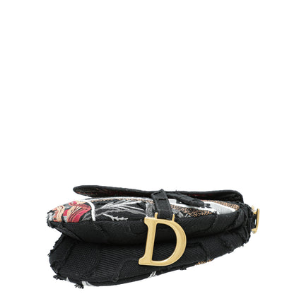 Christian Dior Black Multicolor Embroidered Camouflage Flowers Saddle Medium Bag Rovelle Bags