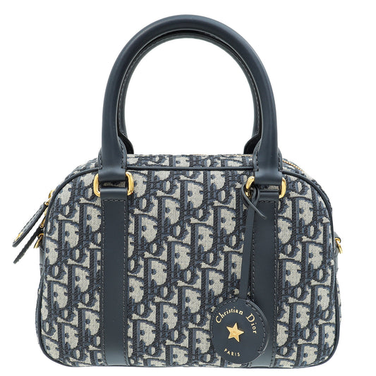 Christian Dior Navy Blue Oblique D-Vibe Medium Bowling Bag Rovelle Bags