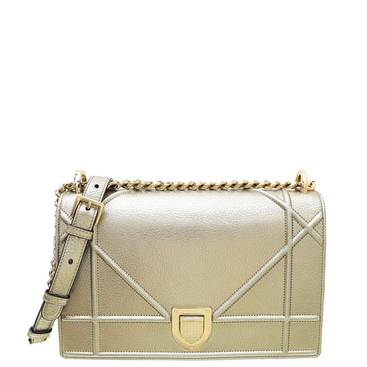 Christian Dior Metallic Champagne Diorama Medium Bag Rovelle Bags
