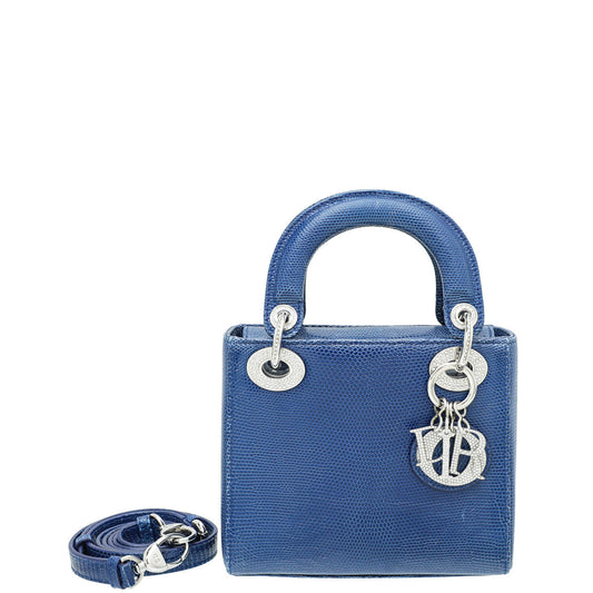 Christian Dior Blue Lizard Lady Dior Mini Swarovski Crystal Strap Bag Rovelle Bags