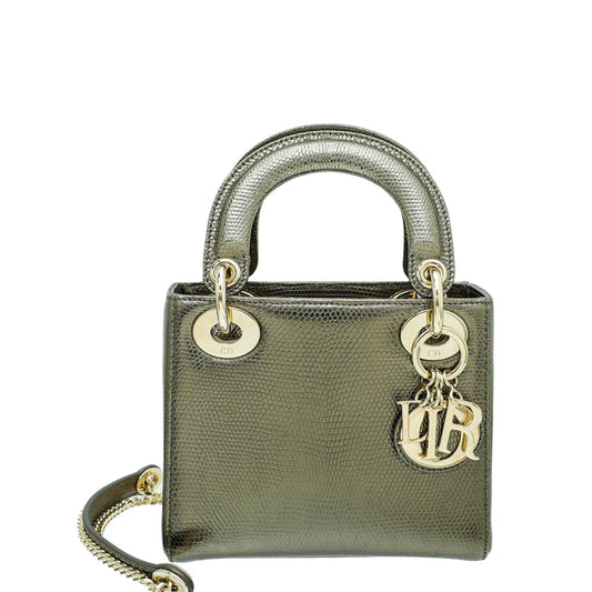 Christian Dior Metallic Olive Lizard Chain Mini Lady Dior Bag Rovelle Bags