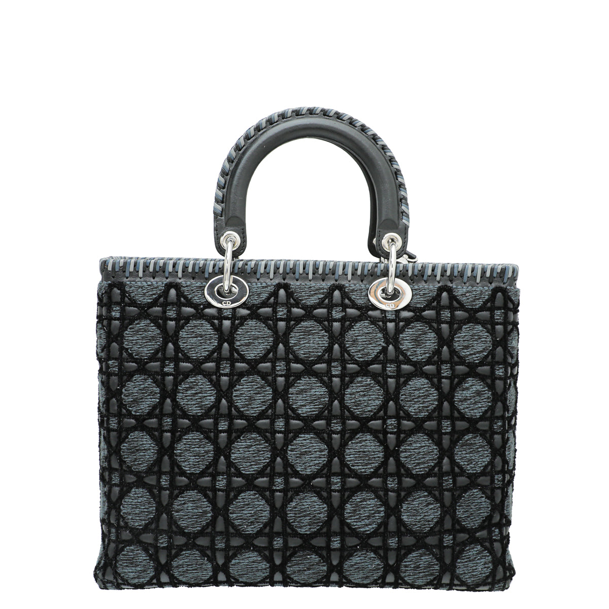 Christian Dior Black Tweed Velvet Whipstitch Lady Dior Large Bag Rovelle Bags