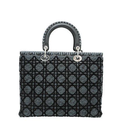 Christian Dior Black Tweed Velvet Whipstitch Lady Dior Large Bag Rovelle Bags
