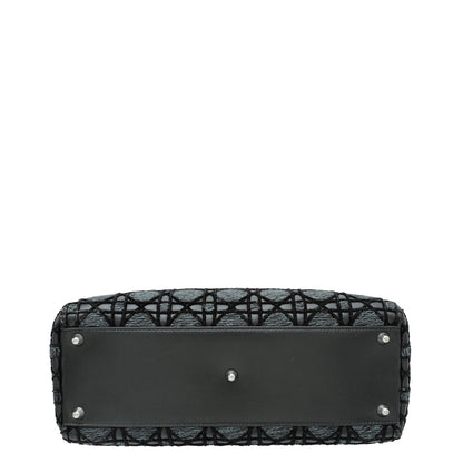 Christian Dior Black Tweed Velvet Whipstitch Lady Dior Large Bag Rovelle Bags