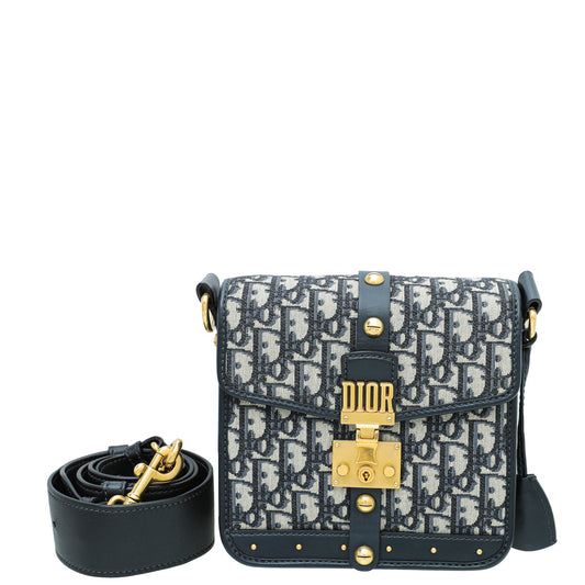 Christian Dior Blue Oblique Studded Square Dioraddict Flap Bag Rovelle Bags
