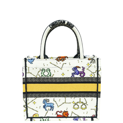 Christian Dior White Multicolor Pixel Zodiac Embroidery Small Book Tote Bag Rovelle Bags