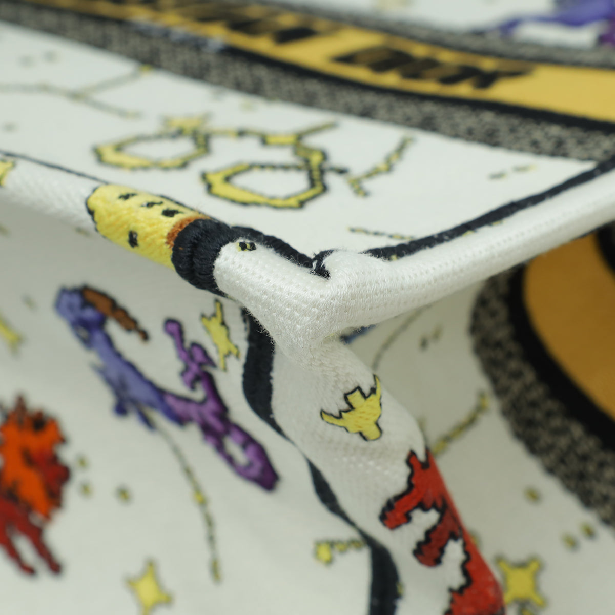 Christian Dior White Multicolor Pixel Zodiac Embroidery Small Book Tote Bag Rovelle Bags