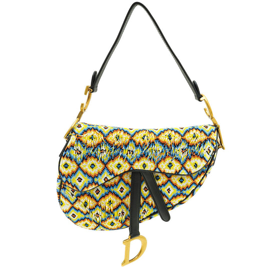 Christian Dior Multicolor Saddle All-Over Embroidered With Beads And Fringes Medium Bag Rovelle Bags
