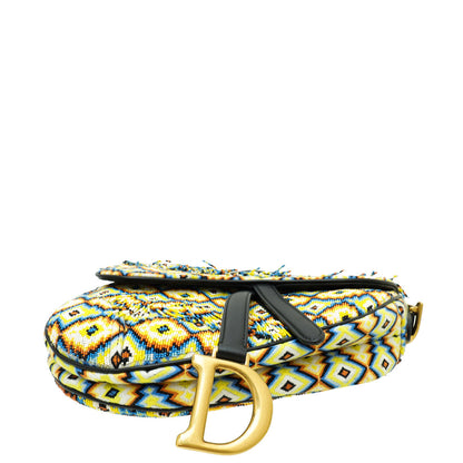 Christian Dior Multicolor Saddle All-Over Embroidered With Beads And Fringes Medium Bag Rovelle Bags