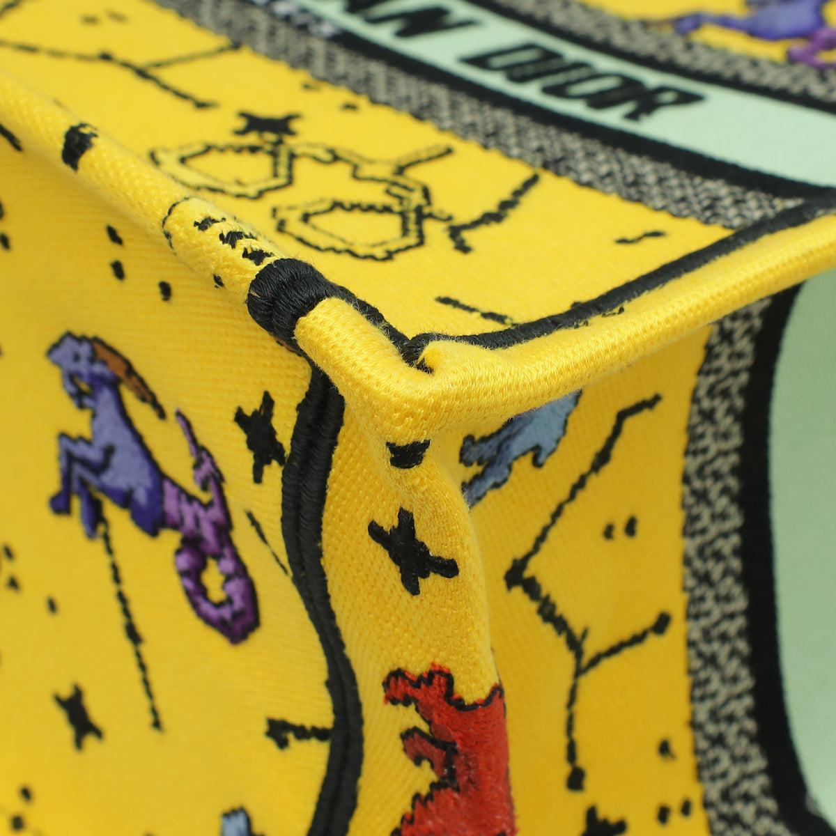 Christian Dior Yellow Multicolor Pixel Zodiac Embroidered Book Tote Small Bag Rovelle Bags
