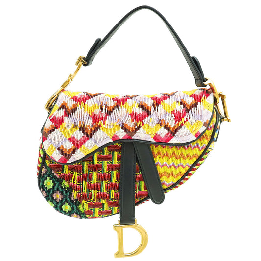 Christian Dior Multicolor Embroidered Fringe Beaded Saddle Mini Bag Rovelle Bags