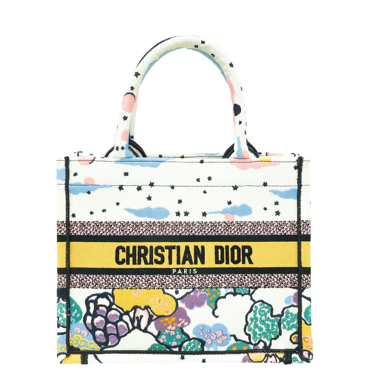 Christian Dior White Multicolor Latte Ciel De Rêve Embroidery Motif Book Tote Small Bag Rovelle Bags