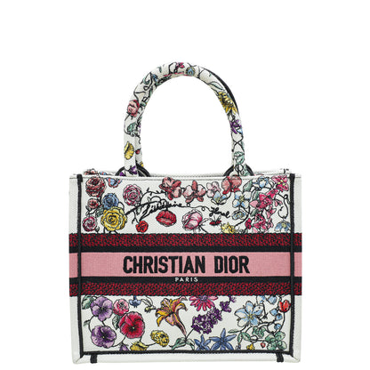 Christian Dior White Multicolor Book Tote Florilegio Embroidery Small Bag Rovelle Bags