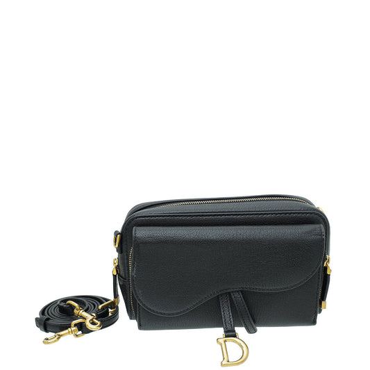 Christian Dior Black Goatskin Double Saddle Pouch Crossbody Bag Rovelle Bags