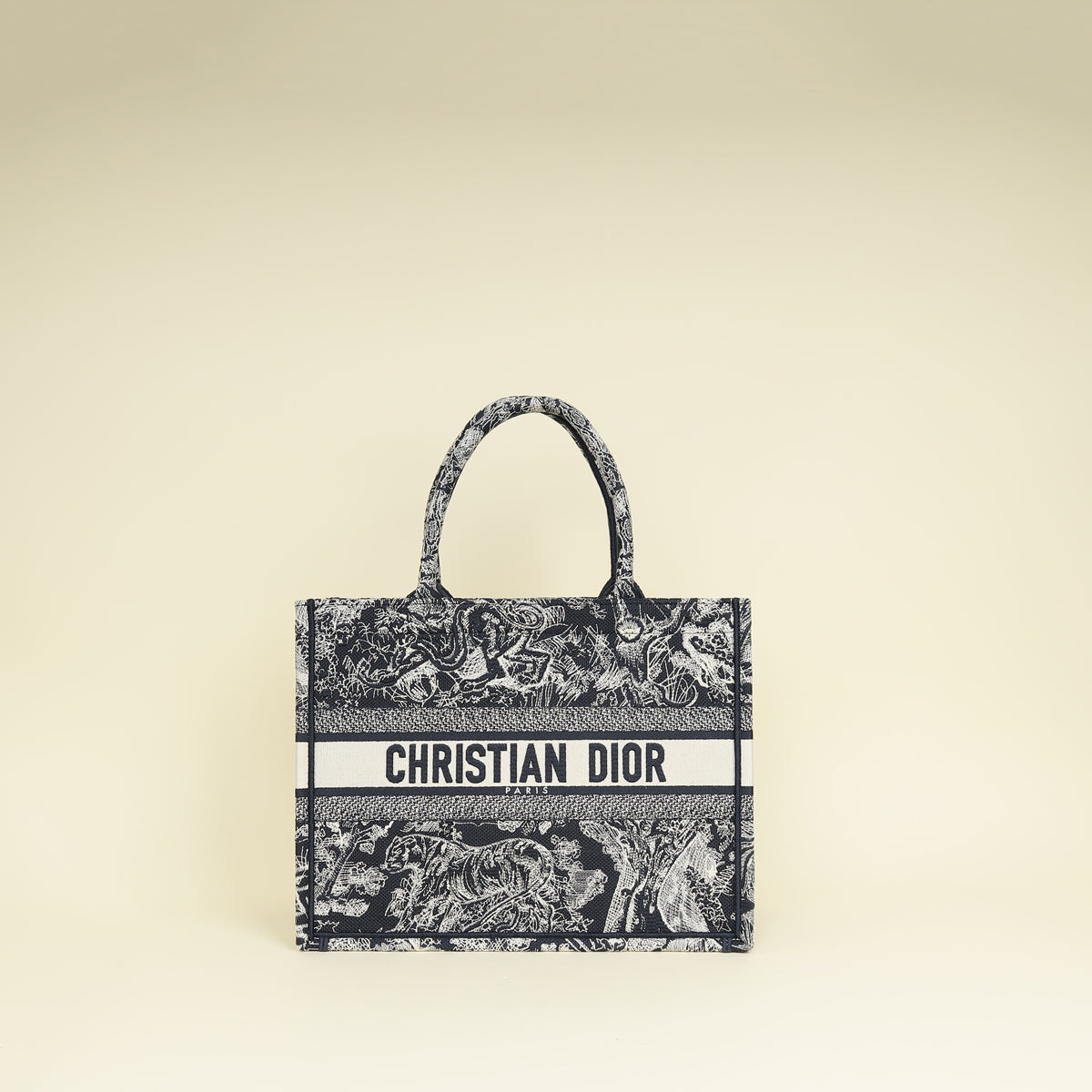 Christian Dior Bicolor Toile De Jouy Reverse Embroidered Book Medium Tote Bag Rovelle Bags
