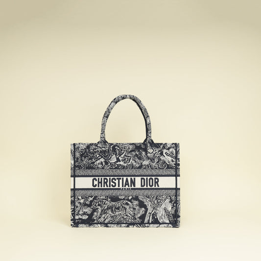 Christian Dior Bicolor Toile De Jouy Reverse Embroidered Book Medium Tote Bag Rovelle Bags