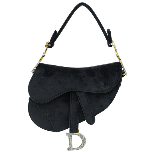 Christian Dior Black Velvet Saddle Mini Crystal Bag Rovelle Bags