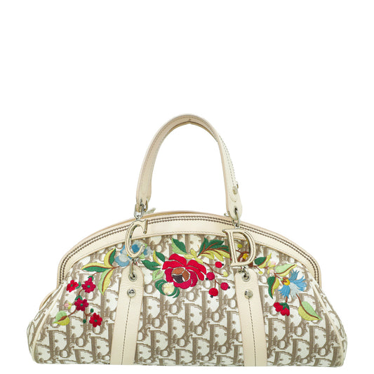 Christian Dior Beige Multicolor Diorissimo Embroidered Frame Tote Bag Rovelle Bags