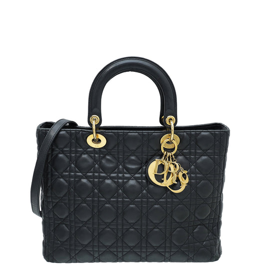 Christian Dior Black Lady Dior Lambskin Large Bag Rovelle Bags