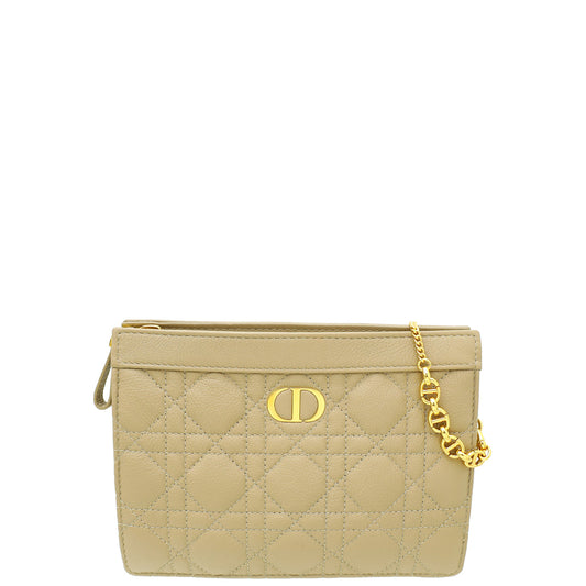 Christian Dior Beige Caro Zipped Pouch With Chain Rovelle Bags