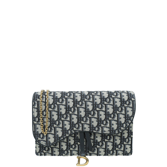 Christian Dior Blue Saddle Chain Pouch Rovelle Bags